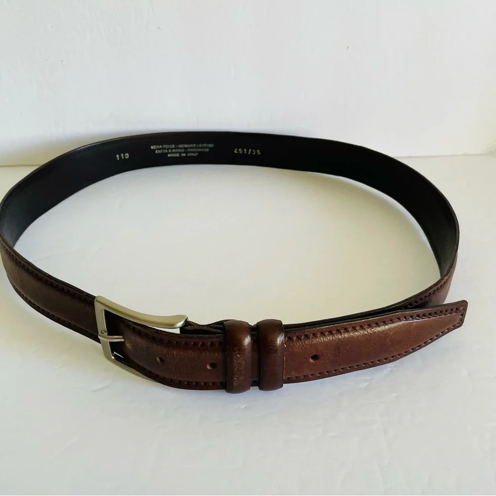 Vera Pelle Belt Men’s 451/35 Brown‎ Leather Gold Buckle Hand Made In Italy 41”